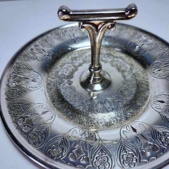 Vintage Viking Plate Handled Tray Dish Cut Out Design EP Copper 7 Inches - Picture 5 of 7